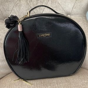 Used LANCÔME Black Round Paris Makeup Faux Leather Cosmetic Bag